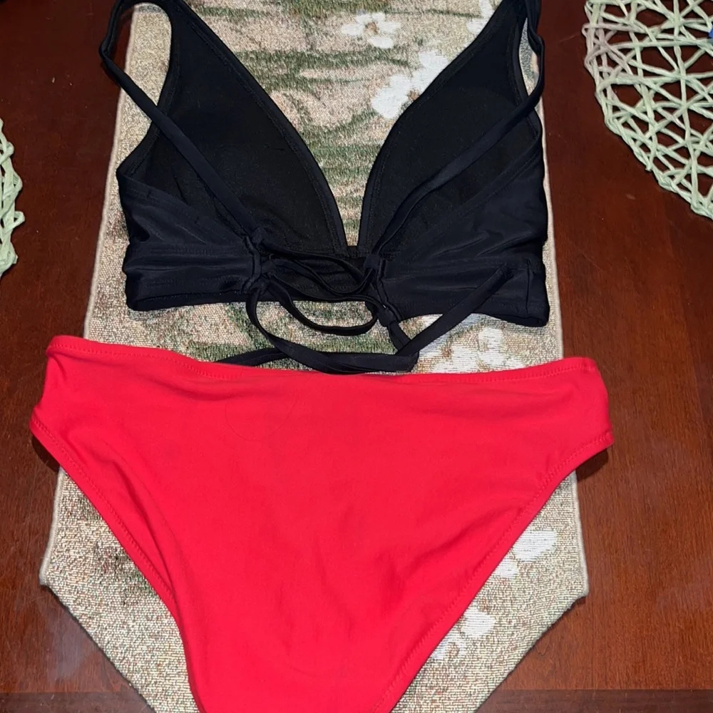 J. Crew Red Bikini Bottoms XS /Dip Floral Embroidered Tie Back Bikini Top S EUC